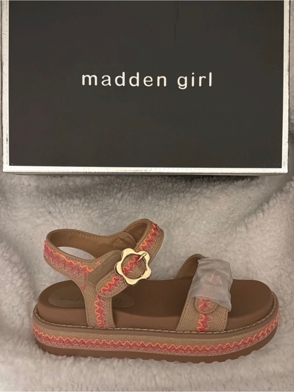 Madden Girl Tan Platform Sandal with Coral Trim